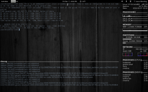 An embedded rxvt terminal on the Gnome 3 Desktop, using devilspie. (Also featuring Conky)